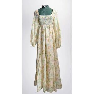 Handmade Rare Vintage 70s Floral Smocked Maxi Prairie Dress Size S: Cottagecore
